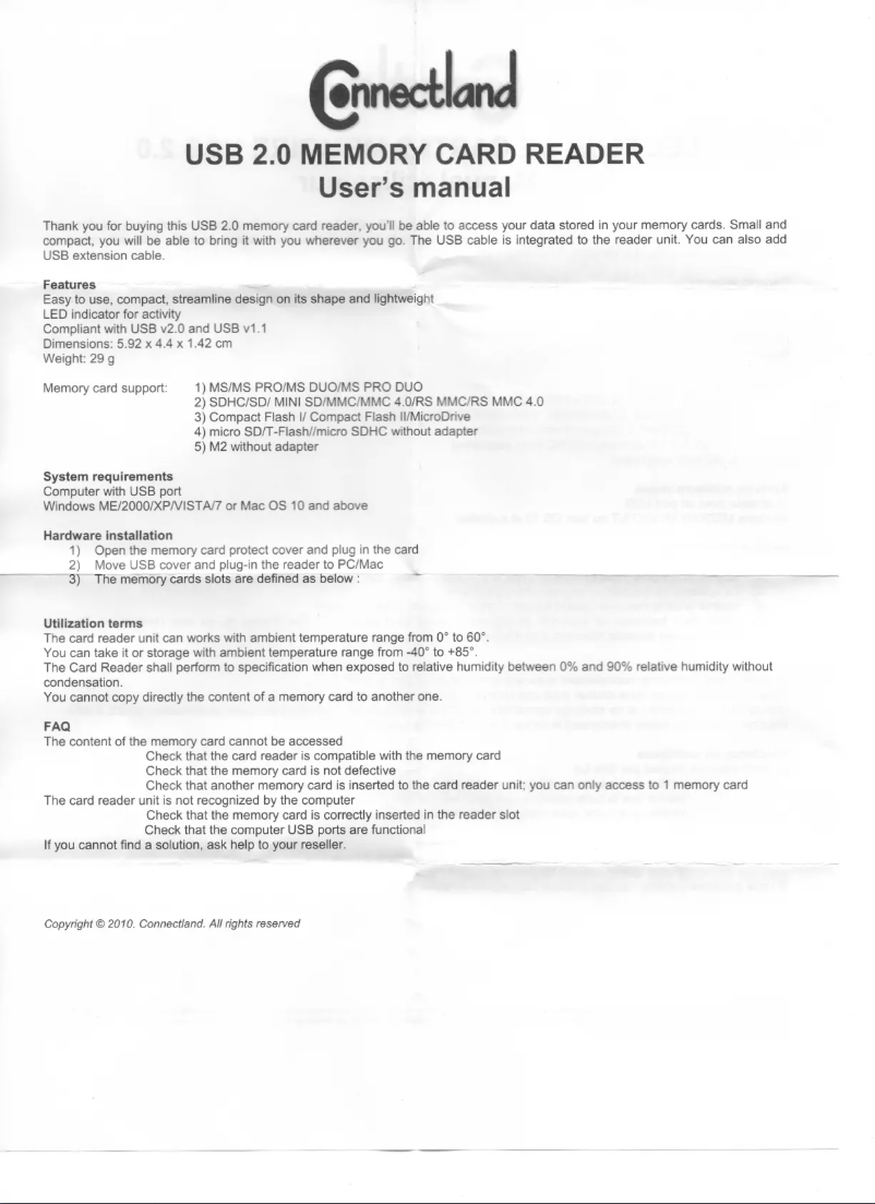 Page 1 de la notice Manuel utilisateur Syba CL-CRD20061