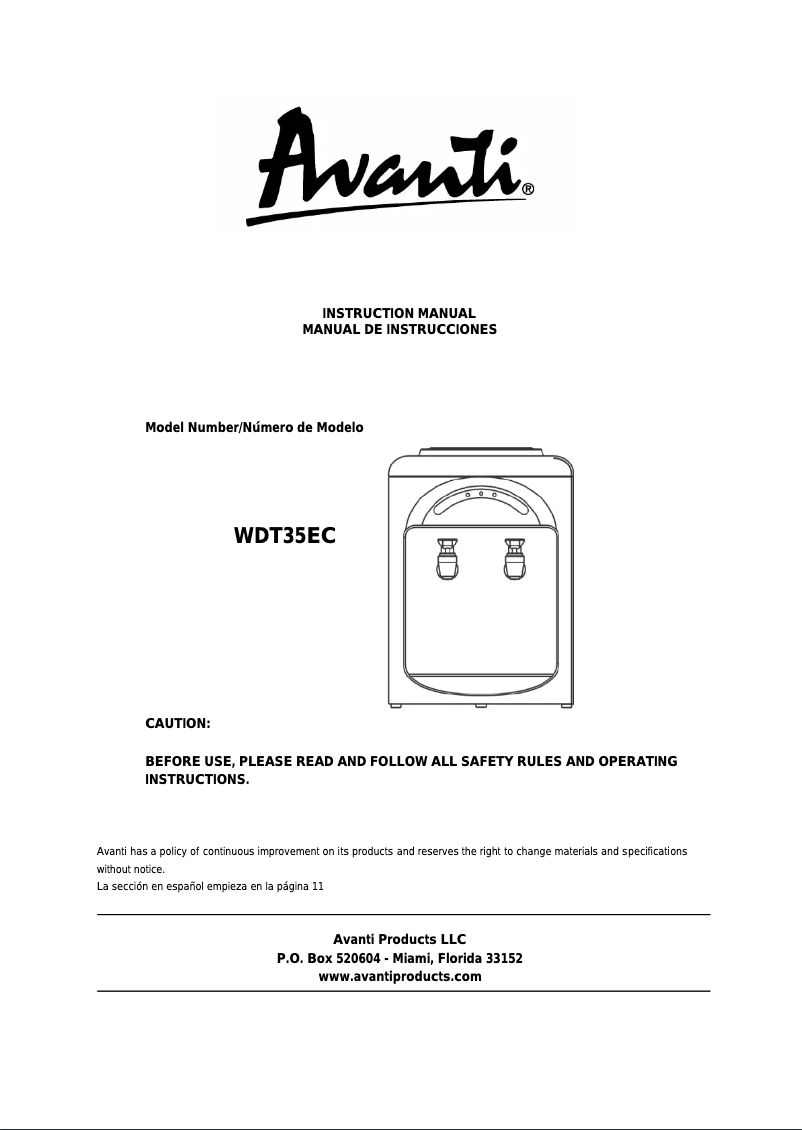 Página 1 del manual Manual de usuario Avanti WDT35EC