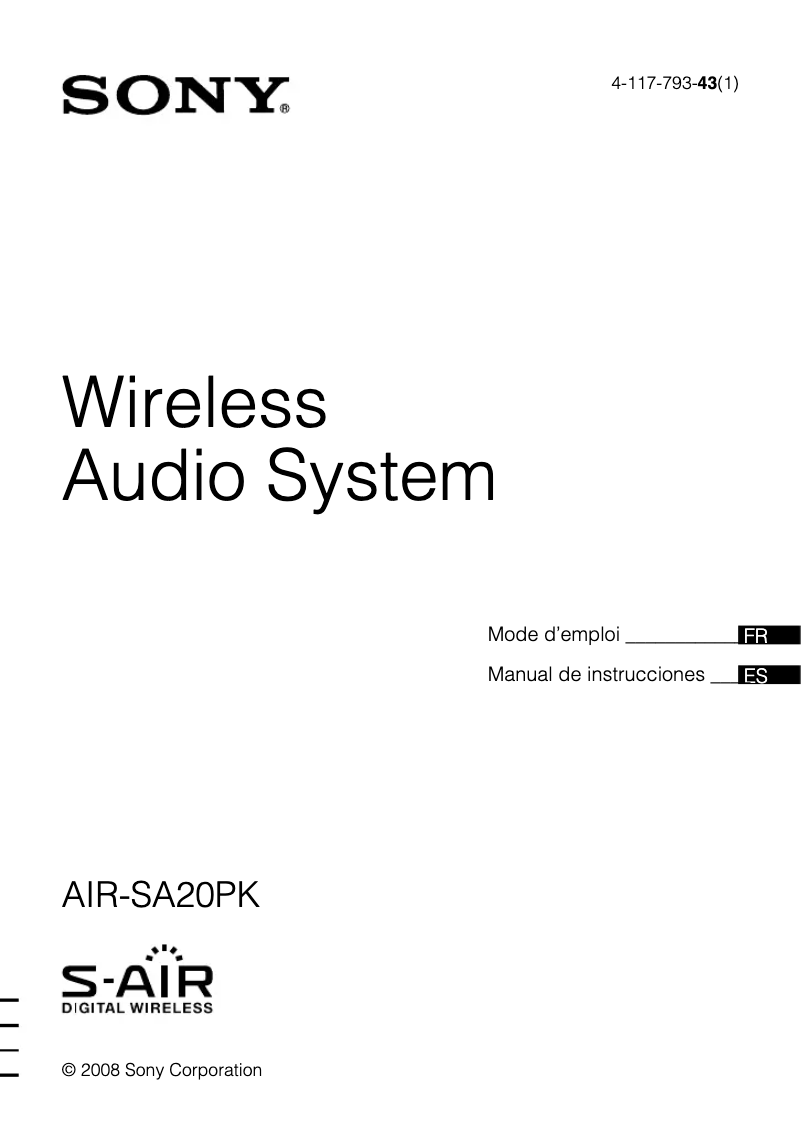 Page 1 de la notice Manuel utilisateur Sony AIR-SA20PK