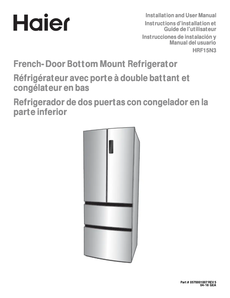Page 1 de la notice Guide d'installation Haier HRF15N3AGS