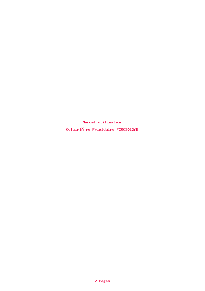 Page 1 de la notice Manuel utilisateur Frigidaire FCRC3012AB