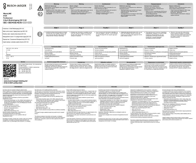 Page 1 de la notice Manuel utilisateur Busch-Jaeger 6725