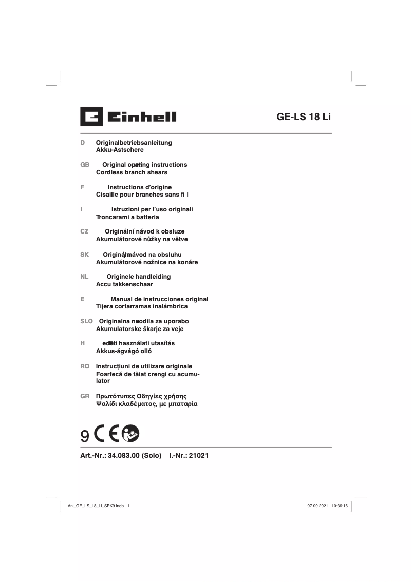 Página 1 del manual Manual de usuario Einhell GE-LS 18 Li