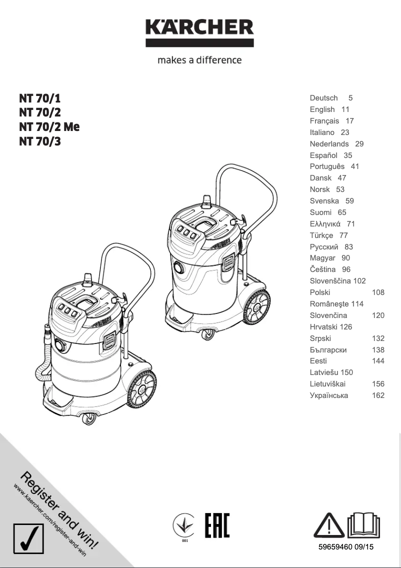 Page 1 de la notice Manuel utilisateur Kärcher NT 70/2 Adv