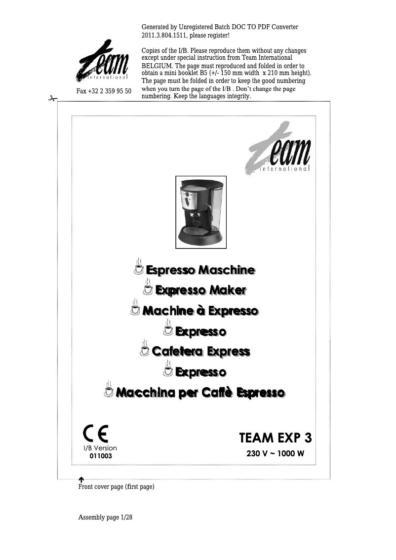 Page 1 de la notice Manuel utilisateur Team EXP 3