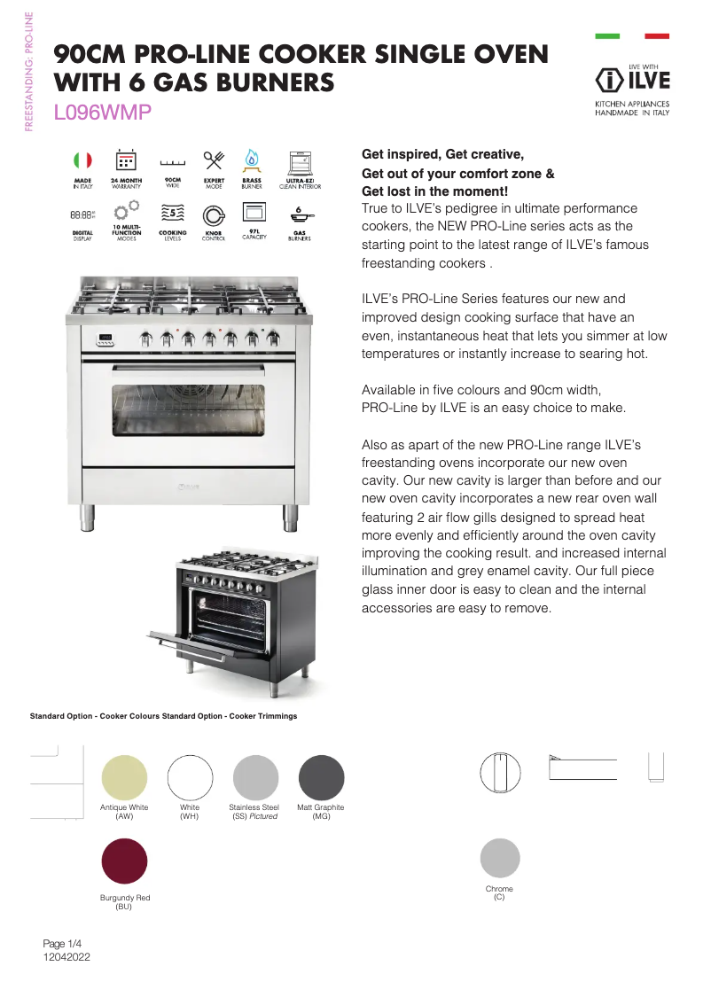 Page 1 de la notice Fiche technique Ilve L096WMPAW