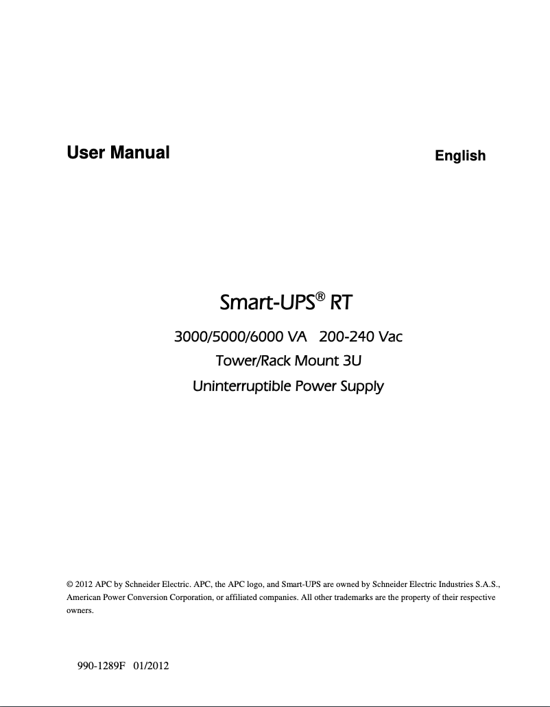 Página 1 del manual Manual de usuario APC SURT6000RMXLI-BNDL