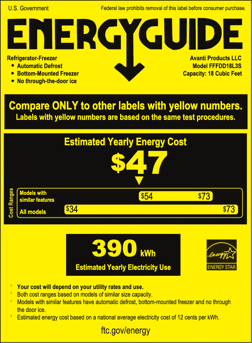 Page 1 de la notice Label énergétique Avanti FFFDD18L3S
