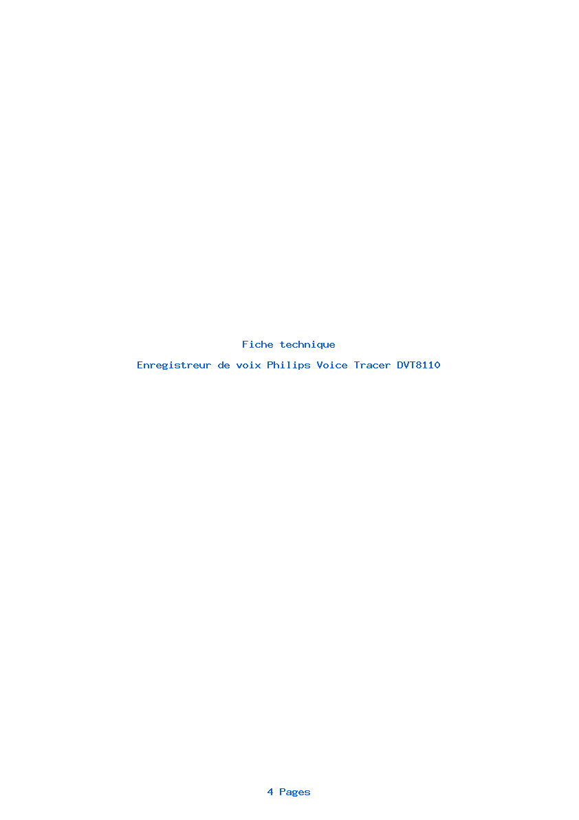 Page 1 de la notice Fiche technique Philips Voice Tracer DVT8110