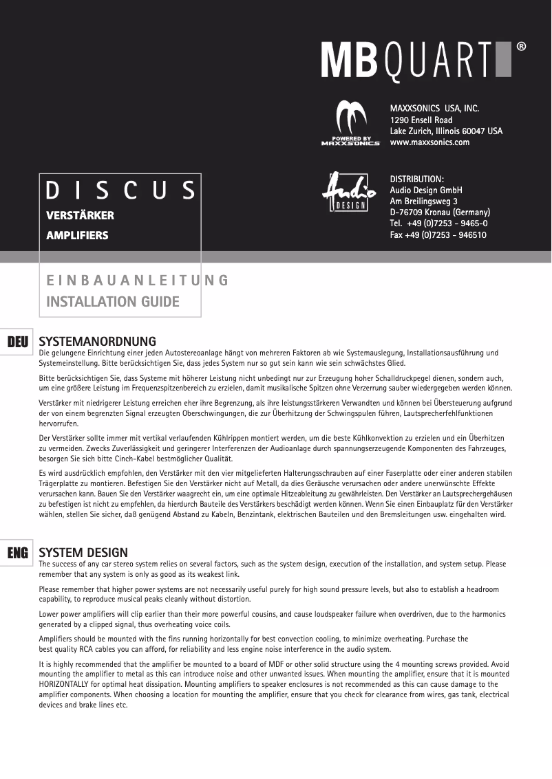 Page 1 de la notice Manuel utilisateur MB Quart DSC2150