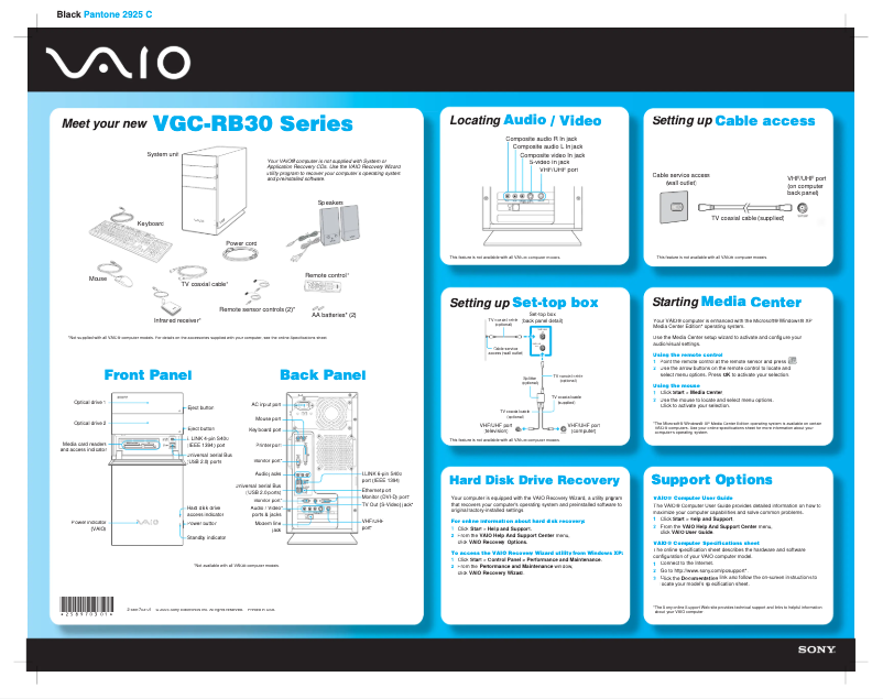 Page n°1 - Guide d'installation Sony Vaio VGC-RB38G