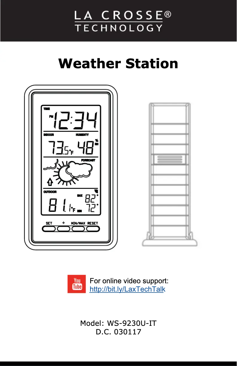 Page 1 de la notice Manuel utilisateur La Crosse Technology WS-9230U-IT