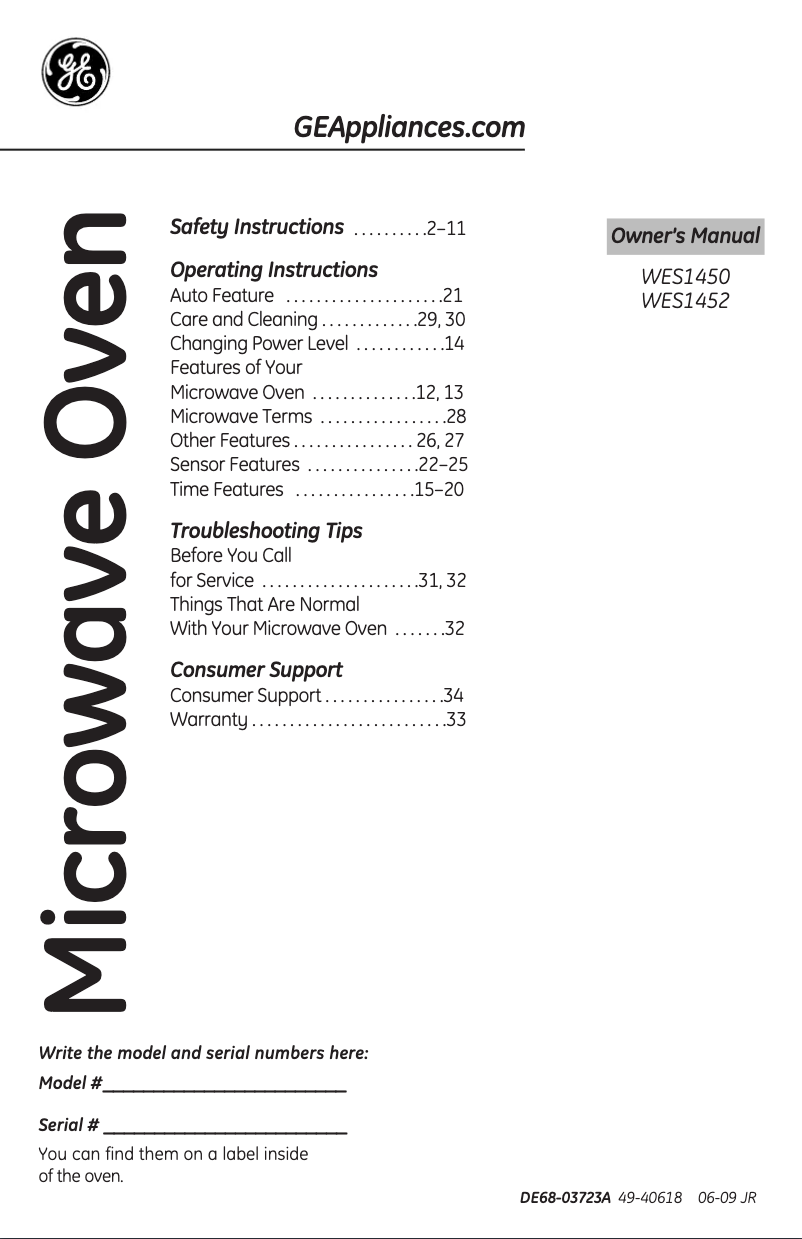 Página 1 del manual Manual de usuario GE WES1450DMBB