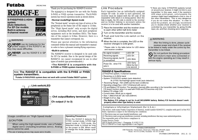 Page 1 de la notice Manuel utilisateur Futaba R204GF-E