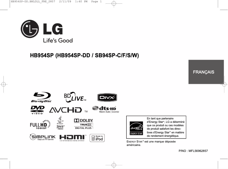 Page 1 de la notice Manuel utilisateur LG HB954SP
