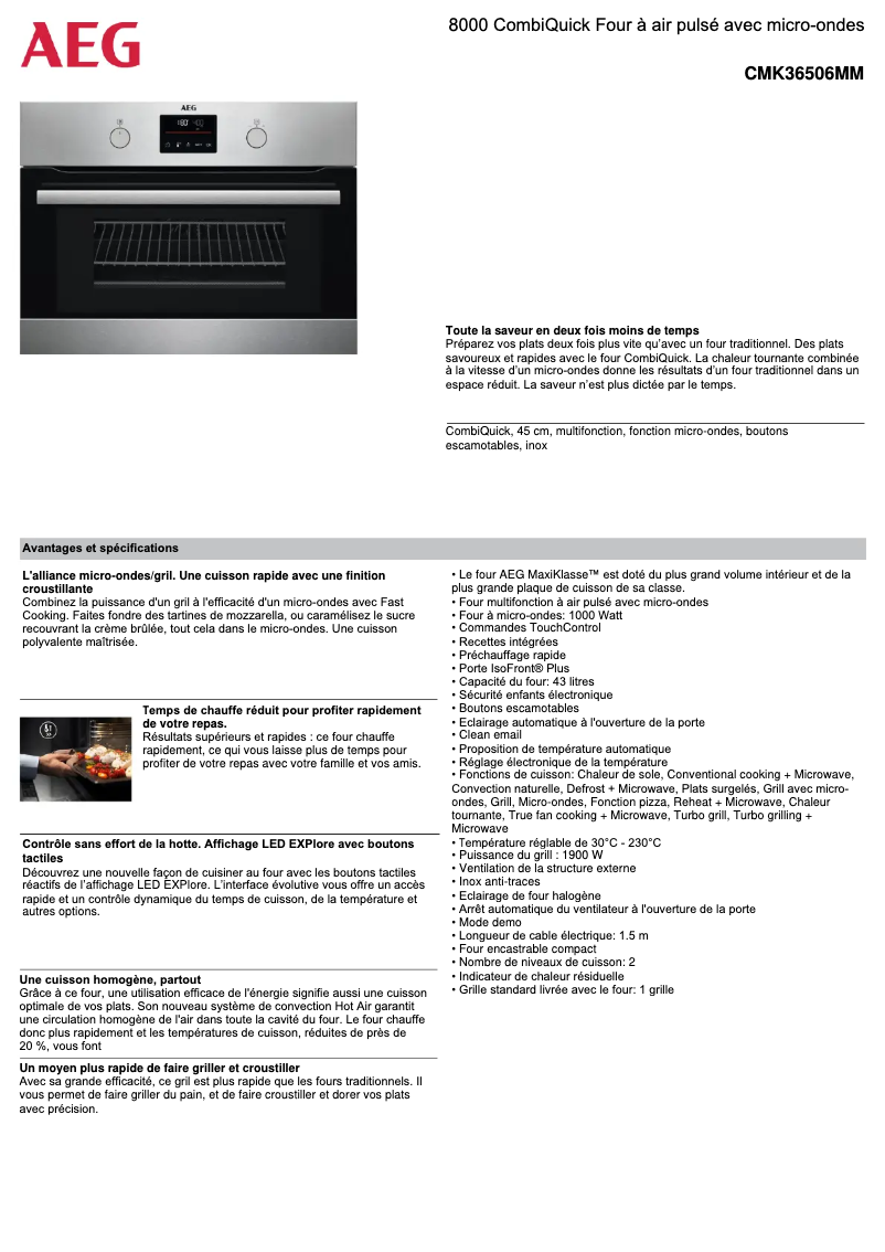 Page 1 de la notice Fiche technique AEG CMK36506MM