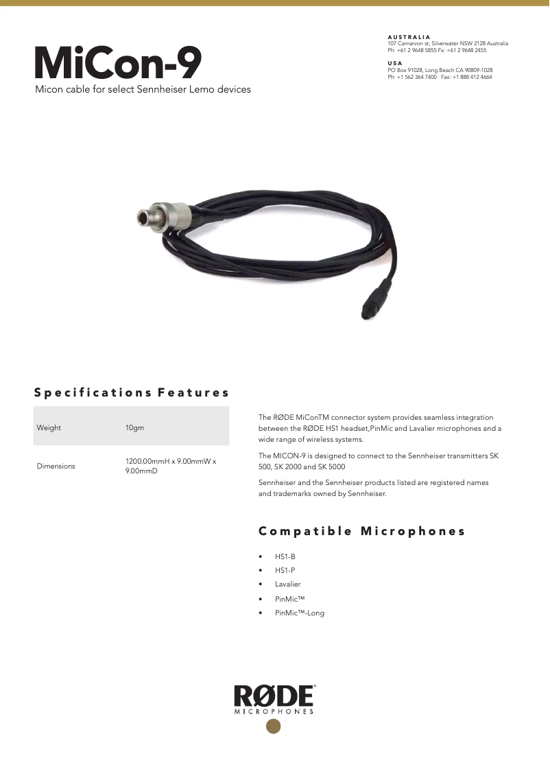 Page 1 of the manual User Manual Røde MiCon-9