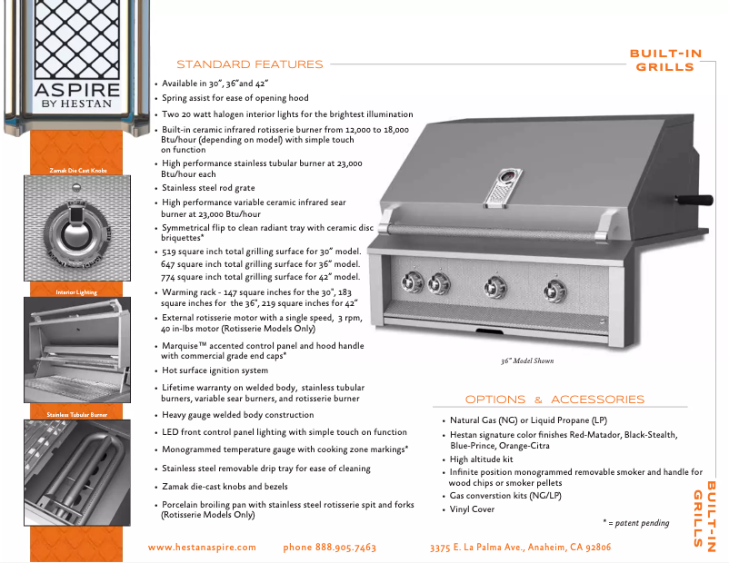 Page 1 de la notice Fiche technique Hestan Aspire EMBR36-NG-OR