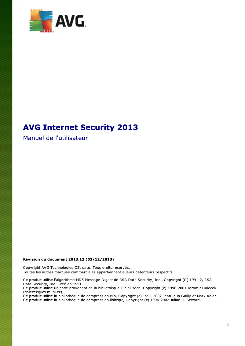 Página 1 del manual Manual de usuario AVG Internet Security (2013)