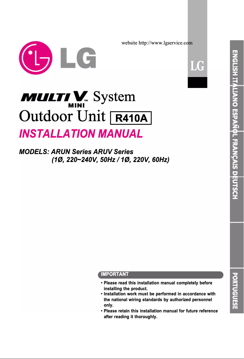 Page 1 de la notice Manuel utilisateur LG MULTI V ARUN40GS2