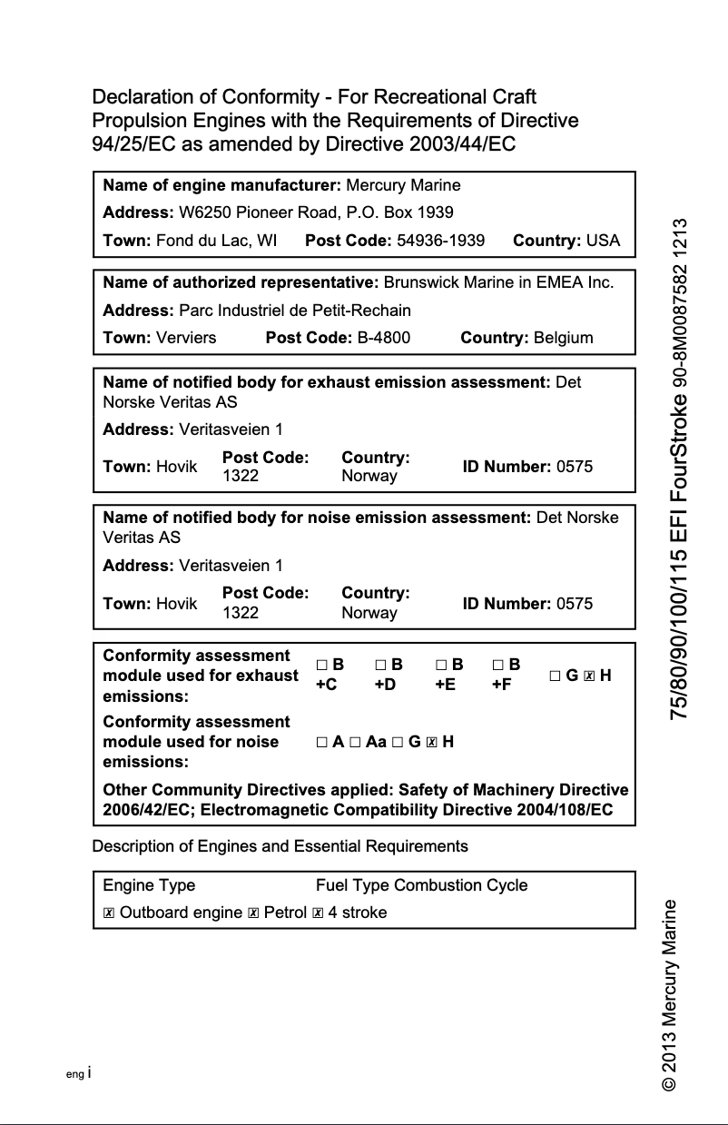 Page 1 de la notice Manuel utilisateur Mercury 115 EFI Fourstroke (2014)