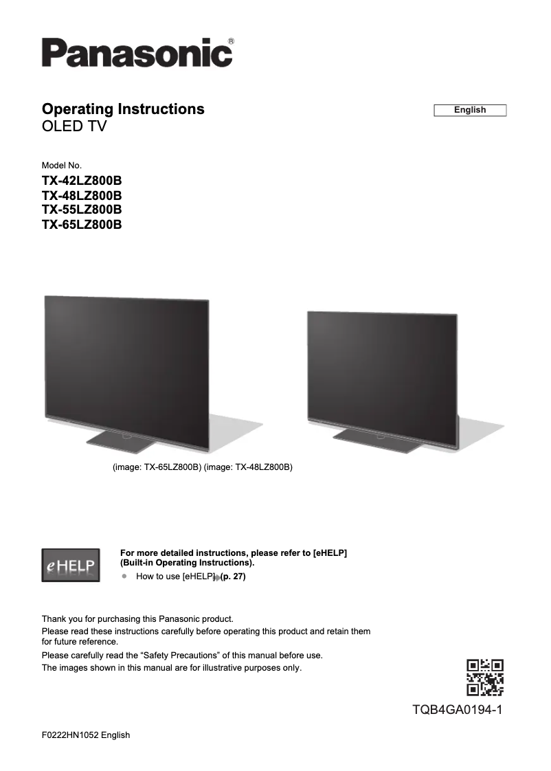 Page 1 de la notice Guide de démarrage rapide Panasonic TX-42LZ800B