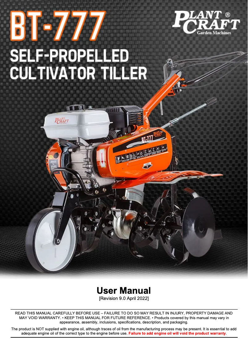 Page 1 of the manual User Manual Plant Craft BT-777