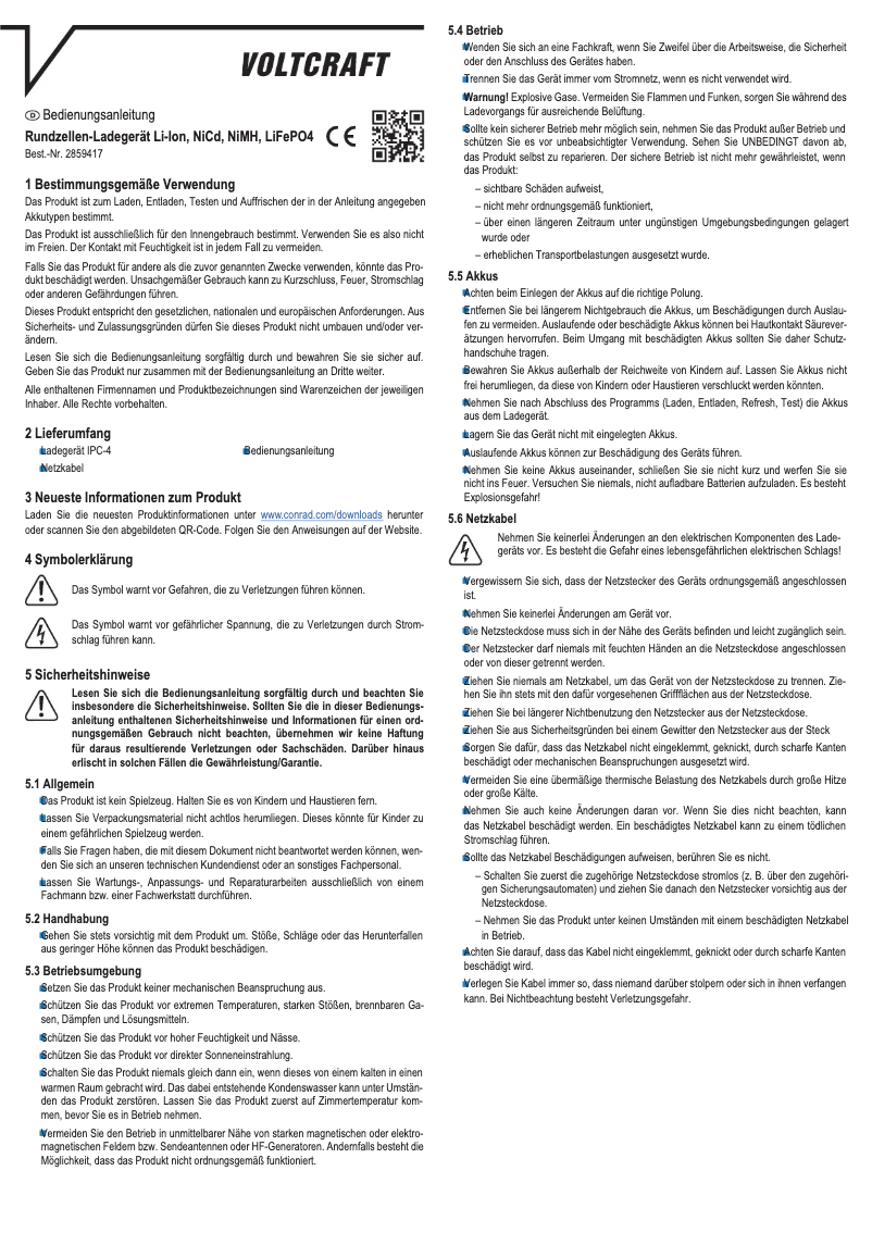 Page 1 de la notice Manuel utilisateur Voltcraft IPC-4