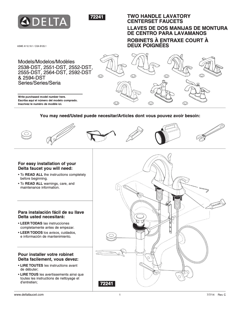 Página 1 del manual Guía de instalación Delta 2538-SSMPU-DST