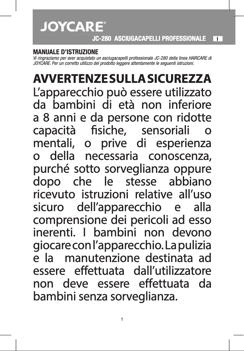 Page 1 de la notice Manuel utilisateur Joycare Pro 2000W JC-280