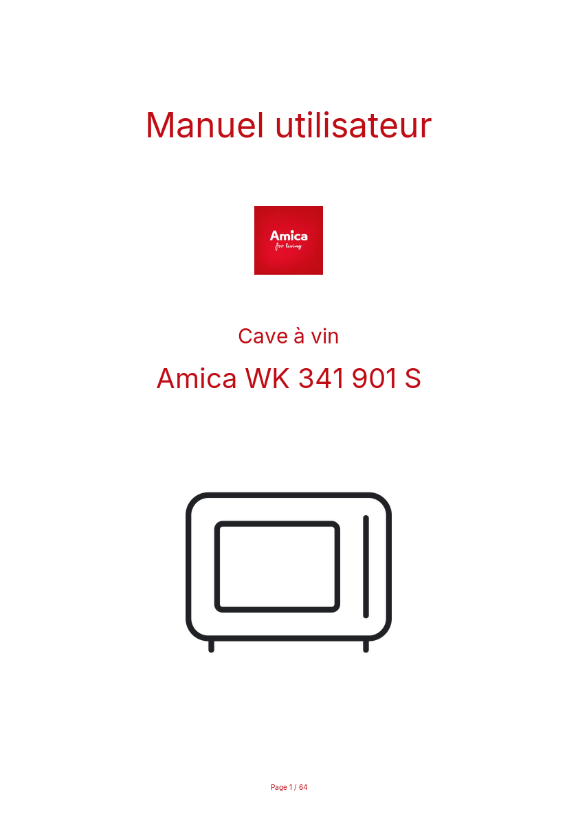 Page 1 de la notice Manuel utilisateur Amica WK 341 901 S