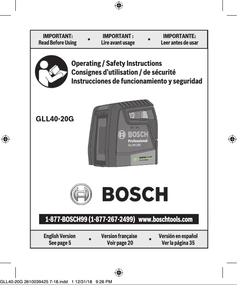 Page 1 de la notice Manuel utilisateur Bosch GLL40-20G