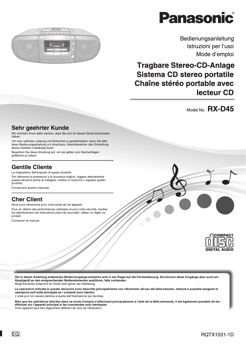 Page 1 de la notice Manuel utilisateur Panasonic RX-D45