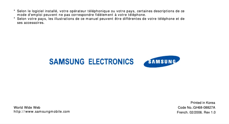 Page 1 de la notice Manuel utilisateur Samsung SGH-Z510