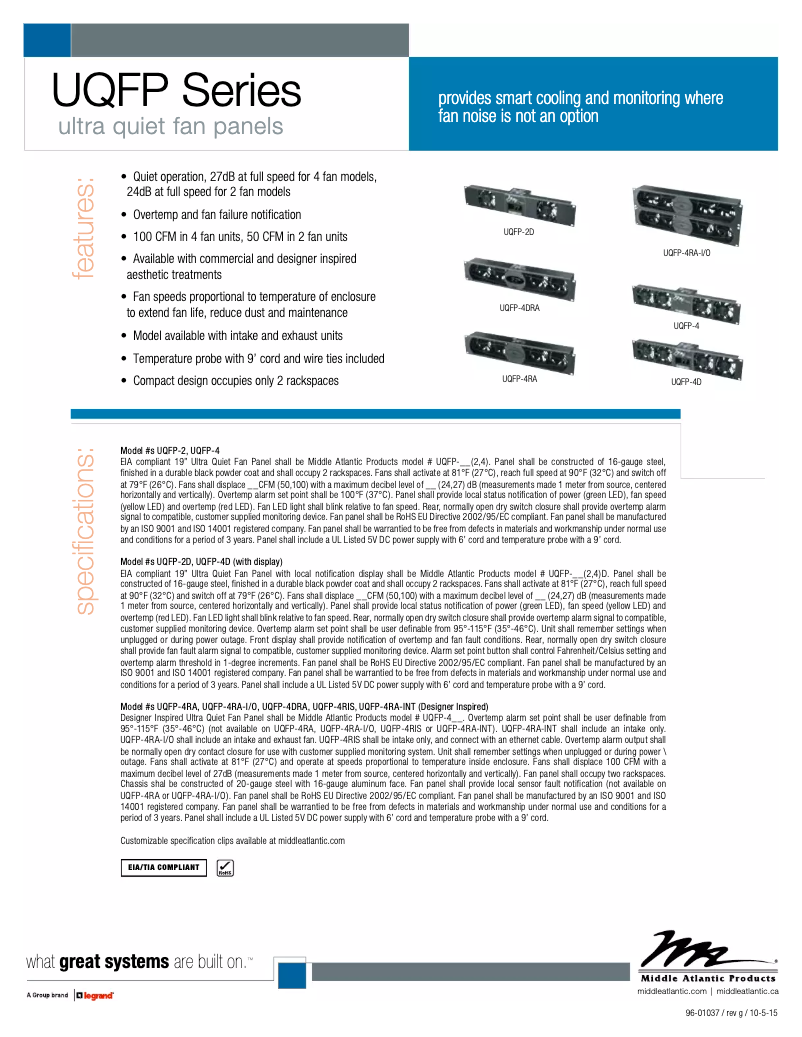 Page 1 de la notice Manuel utilisateur Middle Atlantic IUQFP-4D