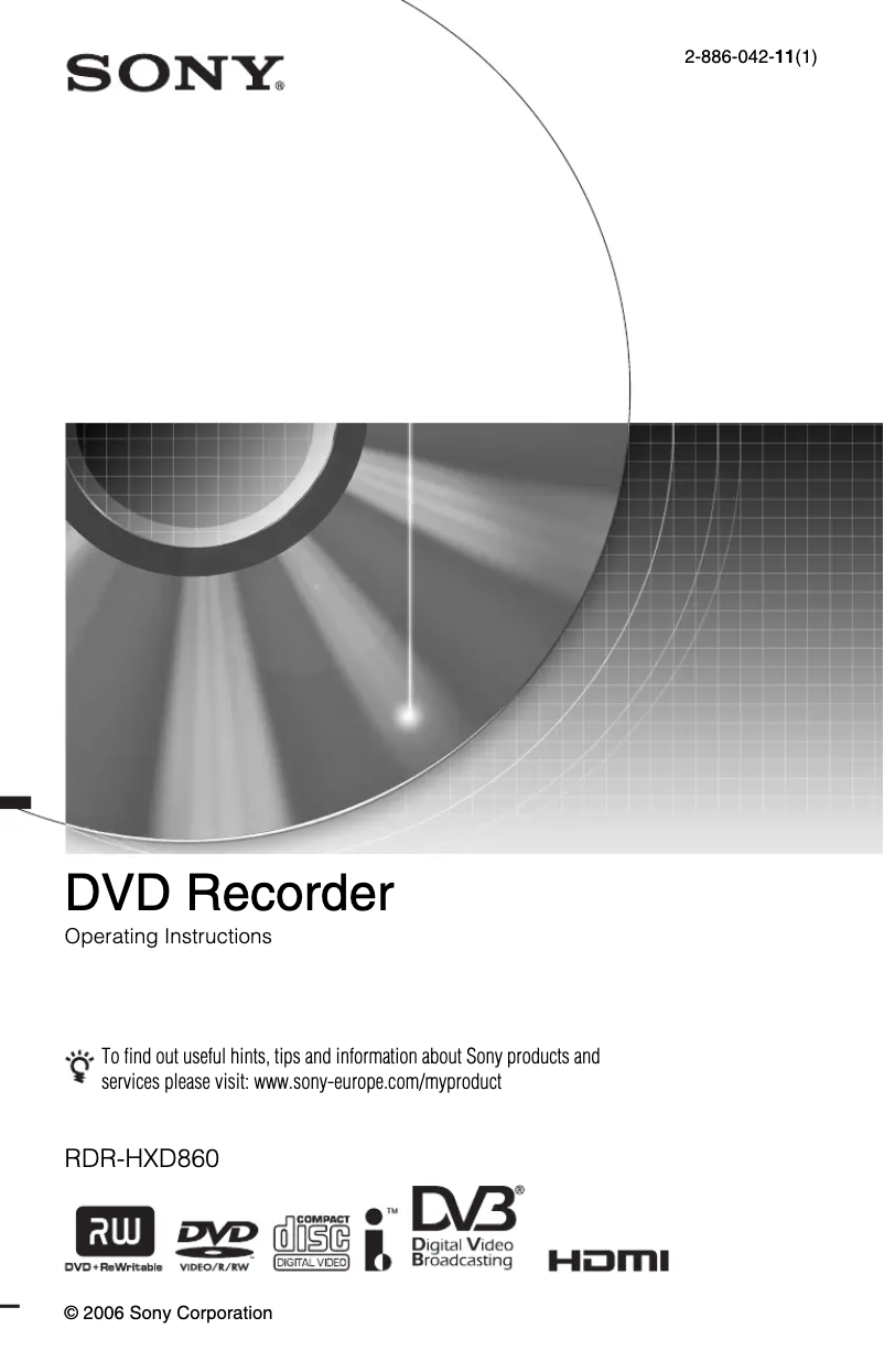 Page 1 de la notice Manuel utilisateur Sony RDR-HXD860