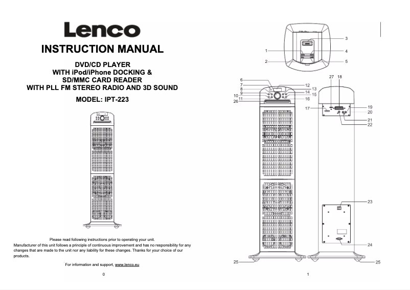 Page 1 de la notice Manuel utilisateur Lenco iPT-22 DVD