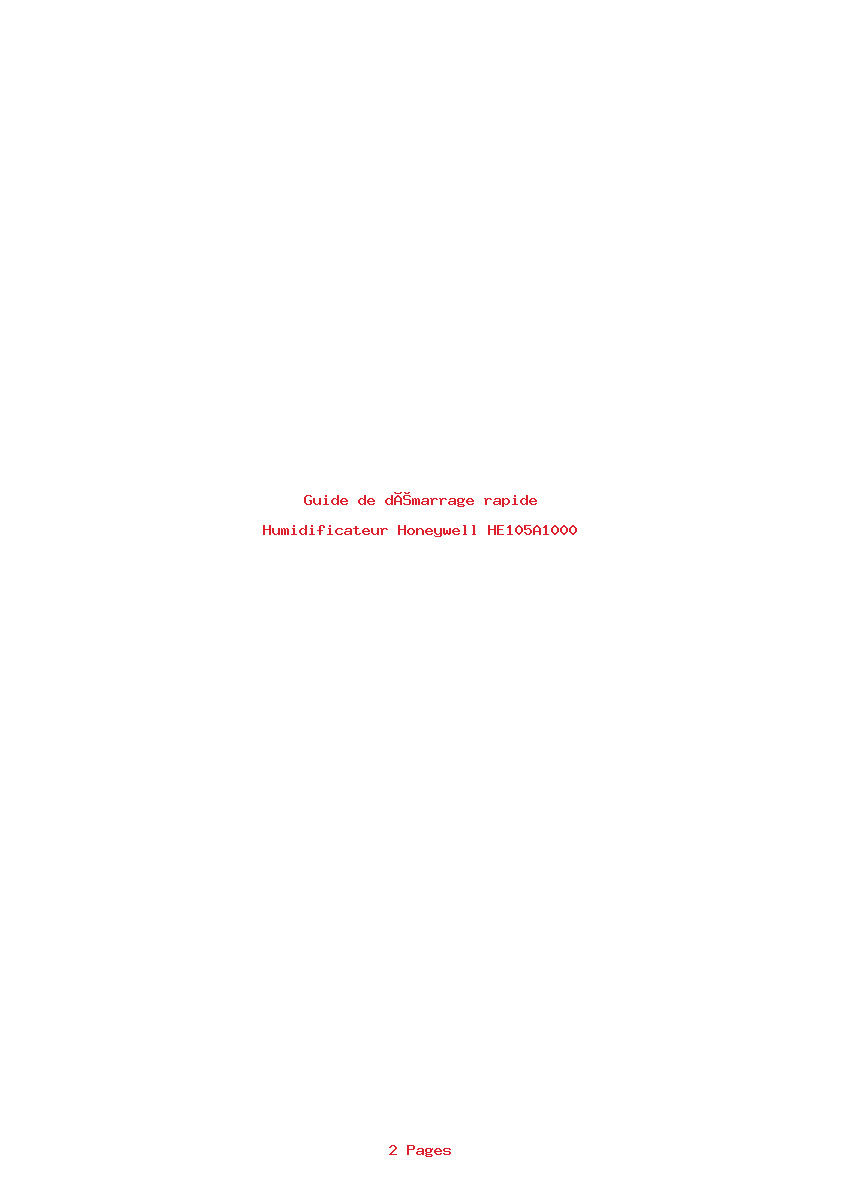 Page 1 de la notice Guide de démarrage rapide Honeywell HE105A1000