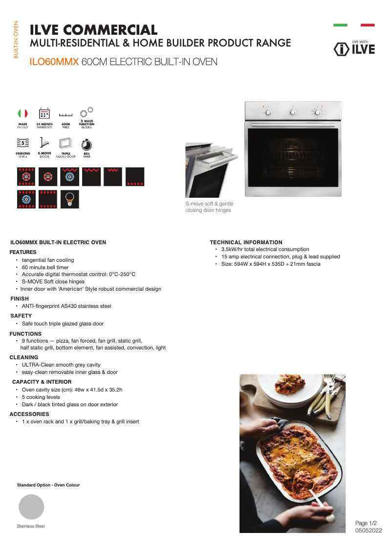 Page 1 de la notice Fiche technique Ilve ILO60MMX