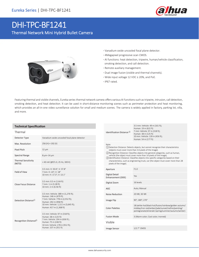 Page 1 de la notice Fiche technique Dahua Technology TPC-BF1241-S2