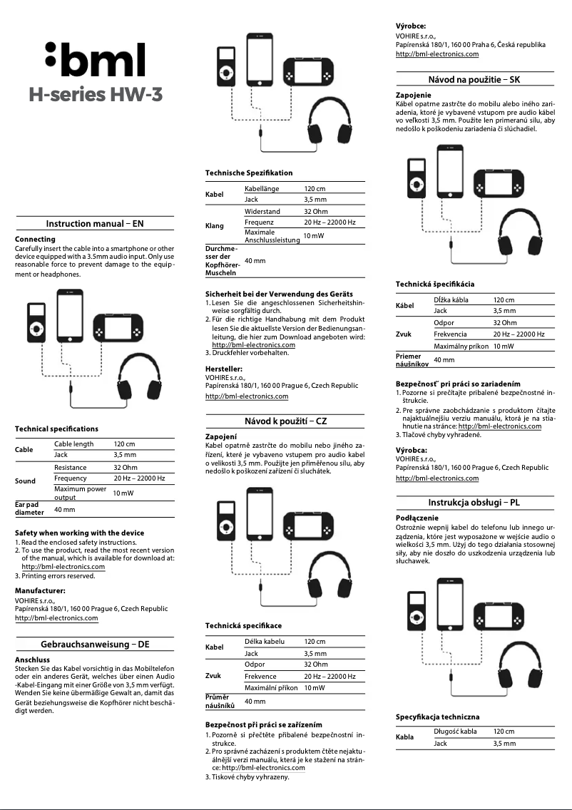 Page 1 de la notice Manuel utilisateur BML HW3