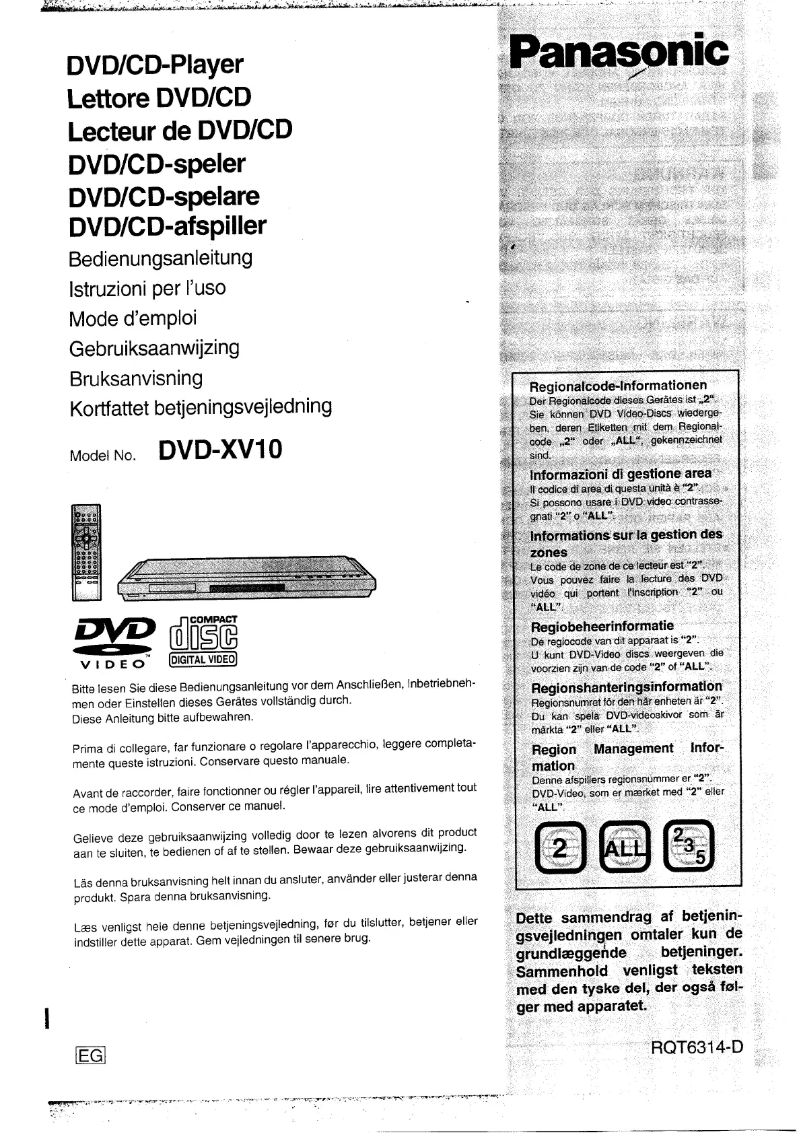 Página 1 del manual Manual de usuario Panasonic DVD-XV10