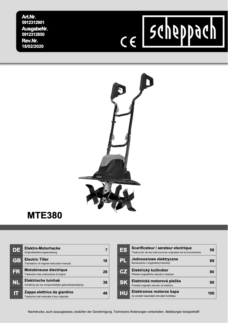 Page 1 de la notice Manuel utilisateur Scheppach MTE380