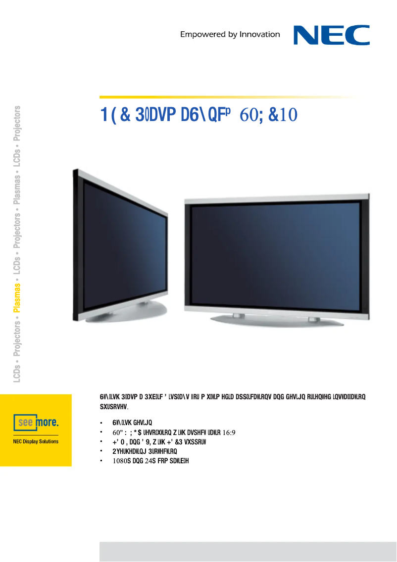 Page 1 de la notice Fiche technique NEC PlasmaSync 60XC10