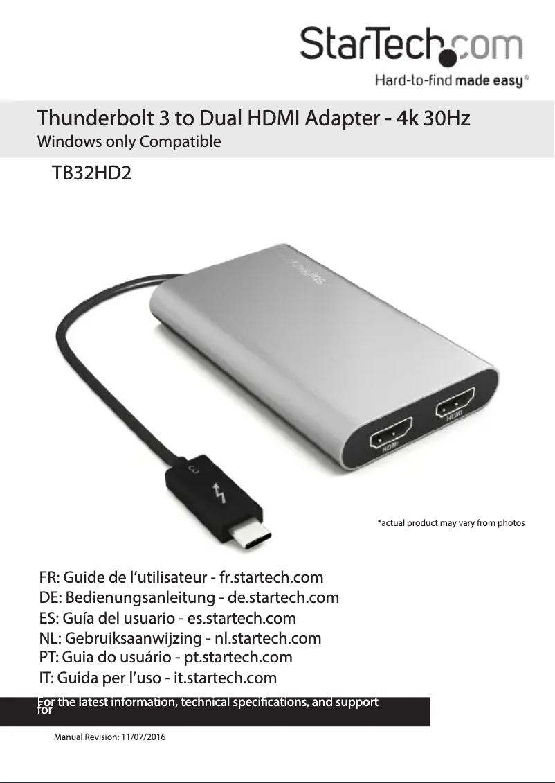 Page 1 of the manual User Manual StarTech.com TB32HD2