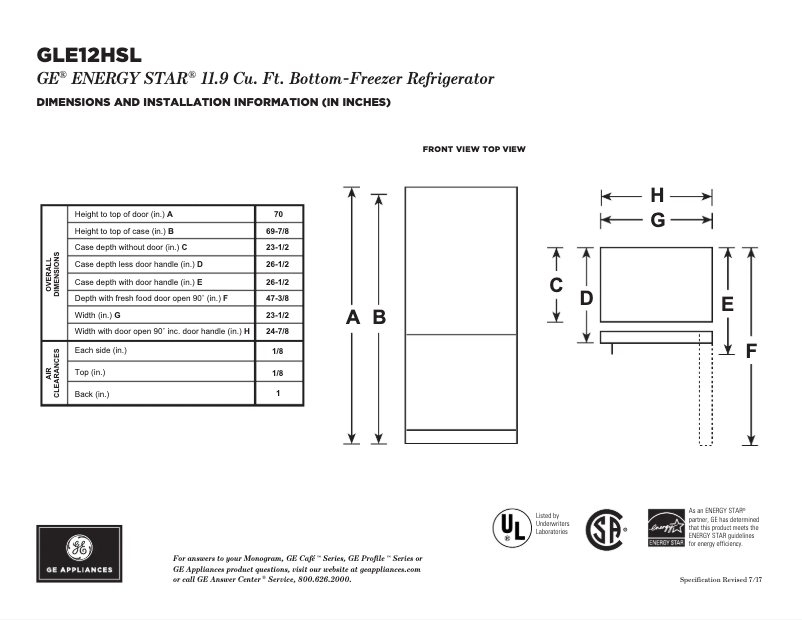 Page n°1 - Fiche technique GE GLE12HSLSS