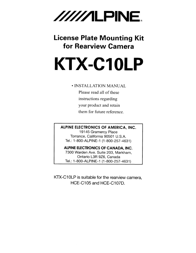 Page 1 of the manual User Manual Alpine KTX-C10LP