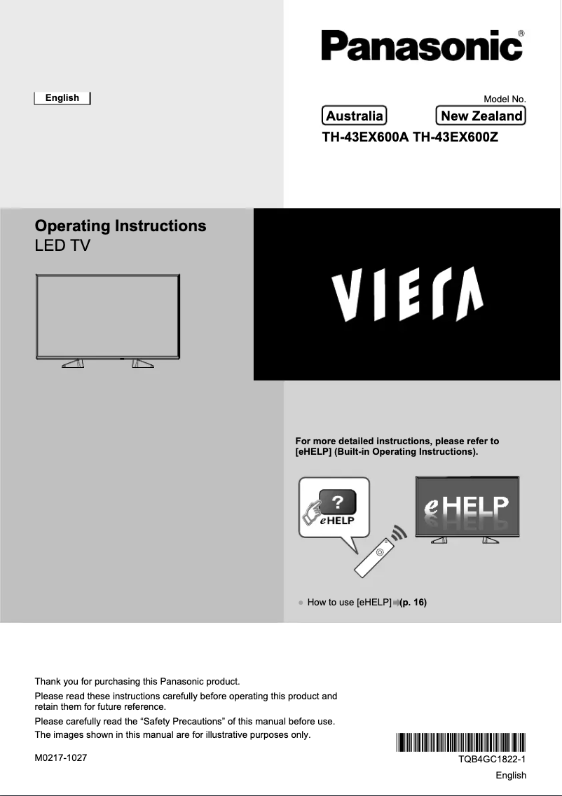 Page 1 de la notice Manuel utilisateur Panasonic TH-43EX600A