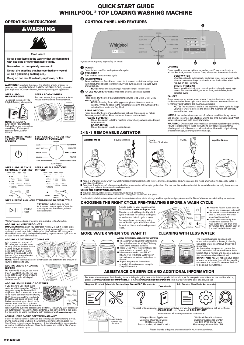 Página 1 del manual Guía de inicio rápido Whirlpool WTW5057LW