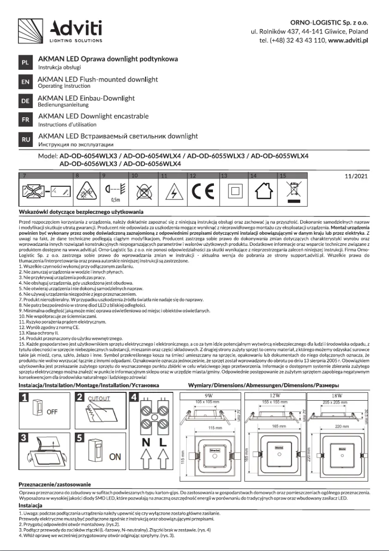 Page 1 de la notice Manuel utilisateur Adviti AD-OD-6054WLX3